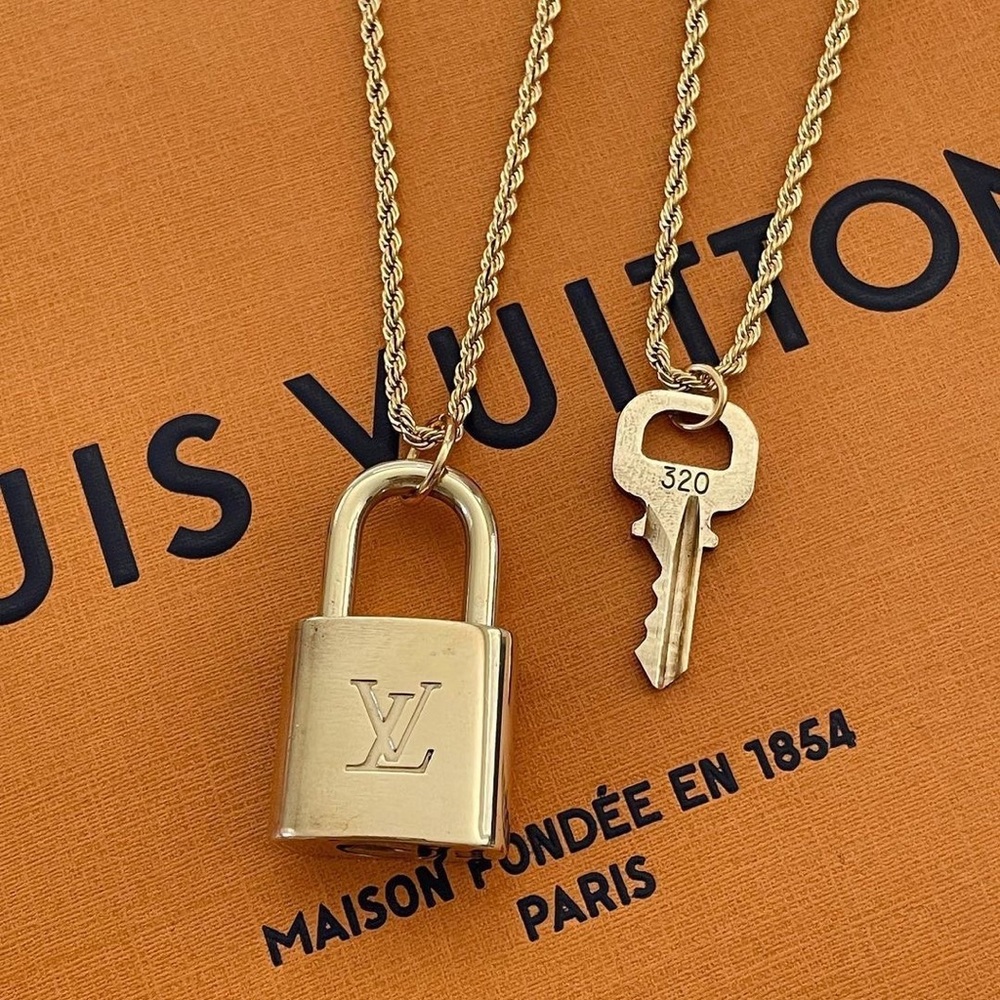 Louis Vuitton • Vintage Padlock & Key 18k Gold Plated Chain Rope Necklace